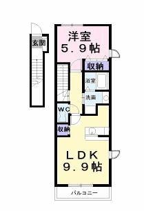 コート・ヤード II B(1LDK/2階)の間取り写真