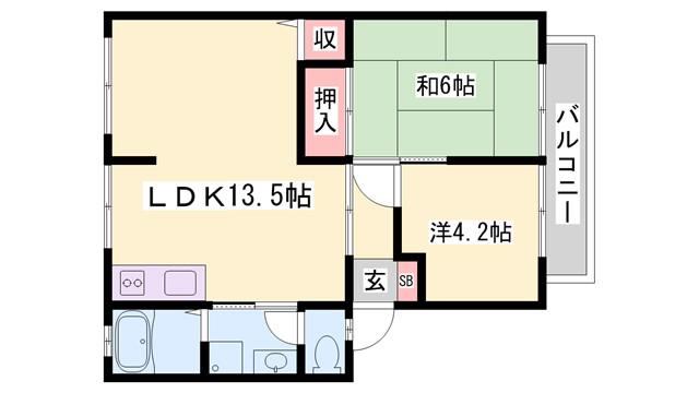 サンビレッジ田寺(2LDK/2階)の間取り写真