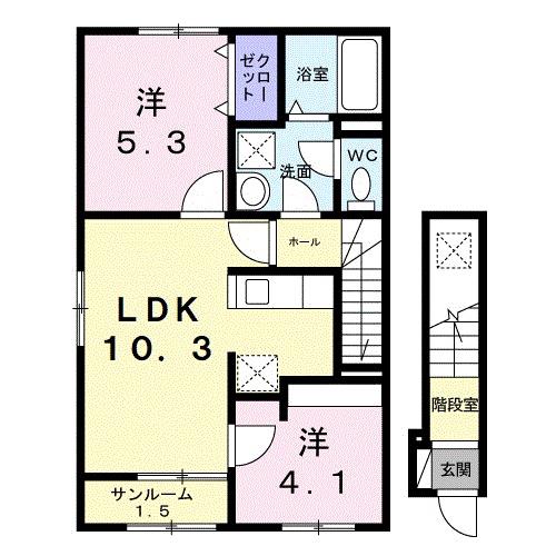 シャトーKINKI A棟(2LDK/2階)の間取り写真