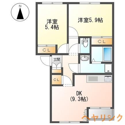 ルーエンハイムB(2DK/2階)の間取り写真