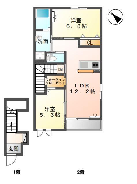 エミアスI(2LDK/2階)の間取り写真