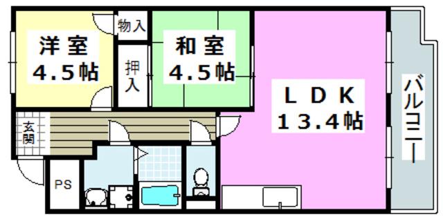 ニュー星見ハイツ(2LDK/4階)の間取り写真