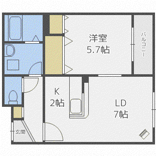 ロワジール行啓(1LDK/2階)の間取り写真