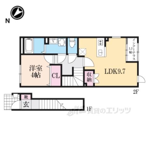 水口町新城アパート2(1LDK/2階)の間取り写真