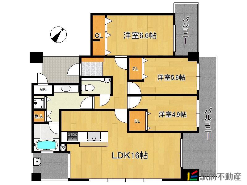 フリーディア平尾山荘通プレミアム(3LDK/2階)の間取り写真