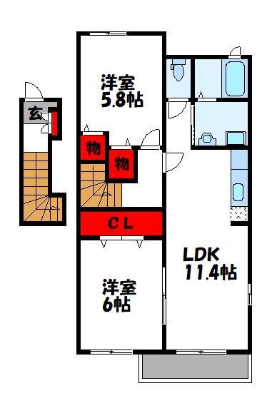 ダイヤモンドアヴェニューII(2LDK/2階)の間取り写真