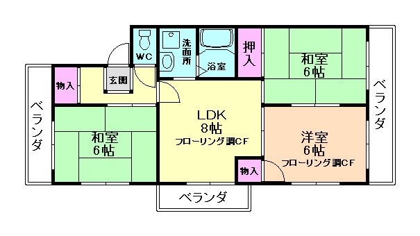 マンション雅II(3DK/3階)の間取り写真