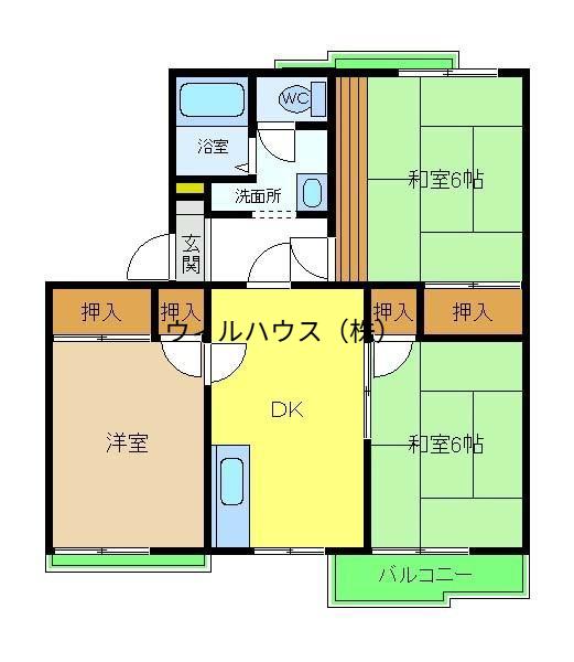 ラ・フォーレ深井E棟(3DK/2階)の間取り写真