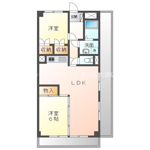 ライフ21 INA(2LDK/6階)の間取り写真