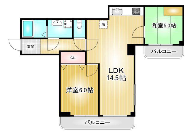 シャンボール覚王山(2LDK/2階)の間取り写真