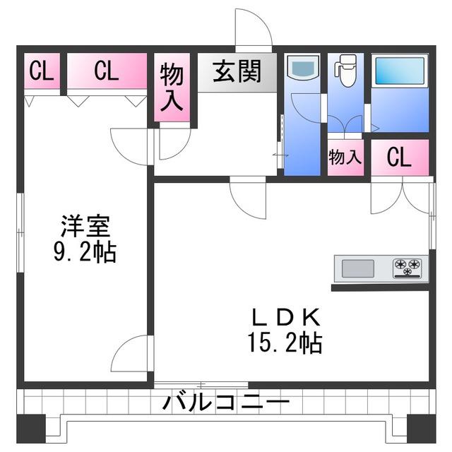 ヴィラパーク本町(1LDK/2階)の間取り写真