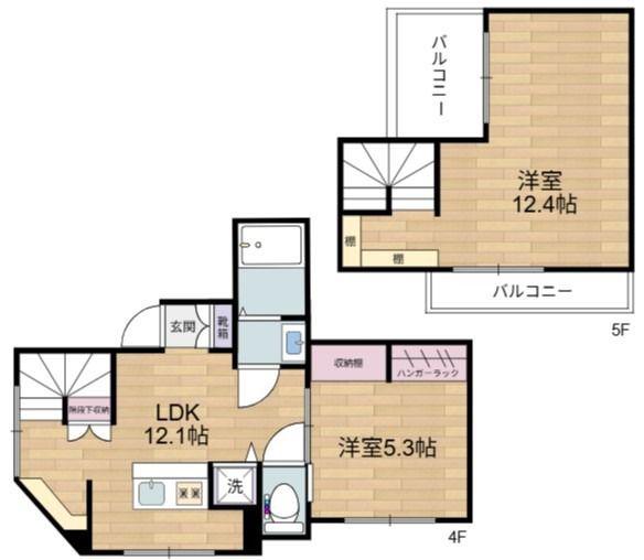 ラフィネ調布(2LDK/4階)の間取り写真