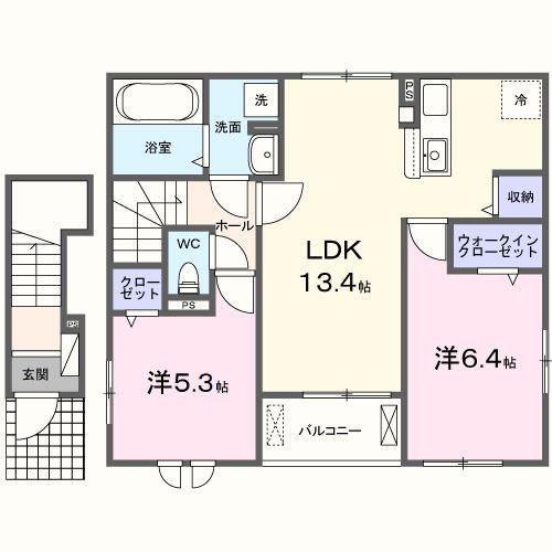 ユニヴェール(2LDK/2階)の間取り写真