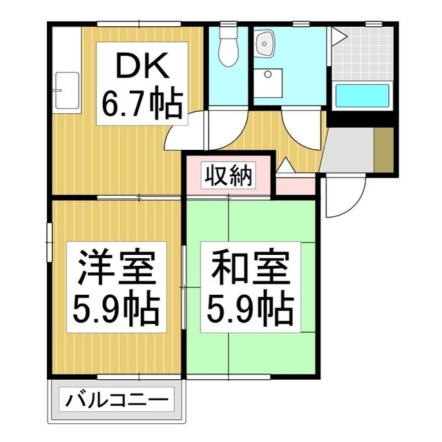 ラポール・カイト A(2DK/2階)の間取り写真