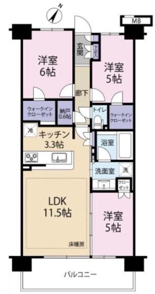 シティテラス横濱戸塚(3LDK/2階)の間取り写真