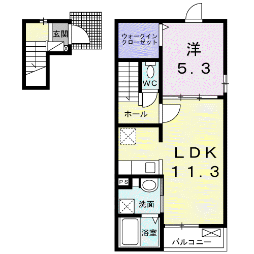 ロータス(1LDK/2階)の間取り写真