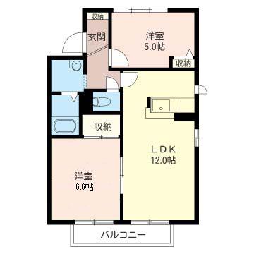 フロレアールJ(2LDK/2階)の間取り写真