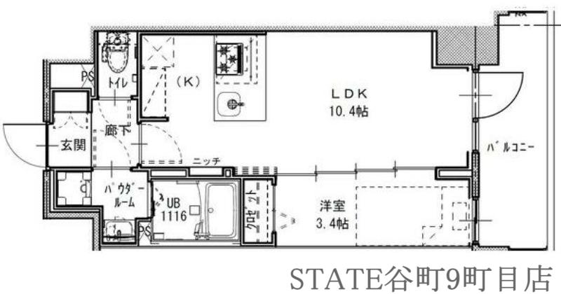 S-RESIDENCE堺筋本町DEUX(1LDK/9階)の間取り写真