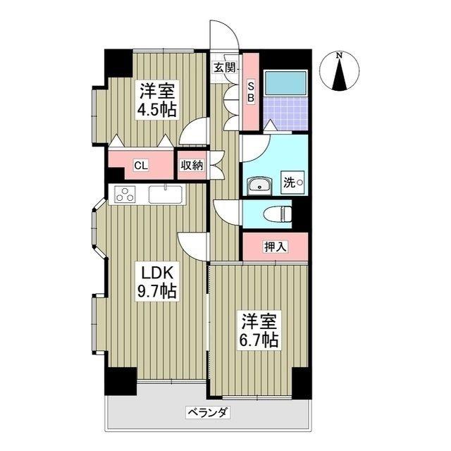 かさまビル9(2LDK/5階)の間取り写真