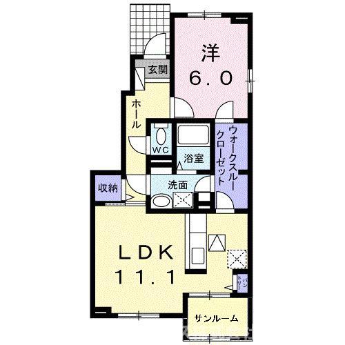 サンリット梶原I(1LDK/1階)の間取り写真