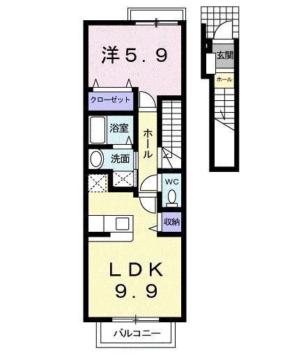 サンモールけやき通A(1LDK/2階)の間取り写真