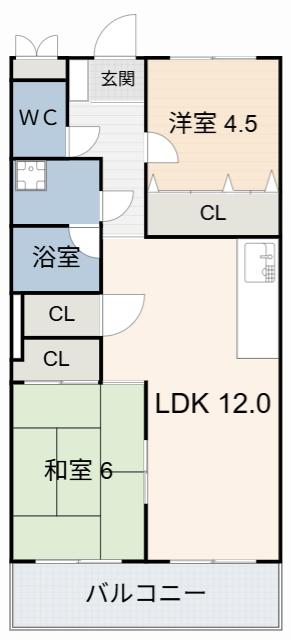 メゾン阪野(2LDK/4階)の間取り写真