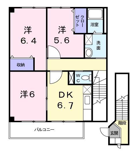 クレールA(3DK/2階)の間取り写真