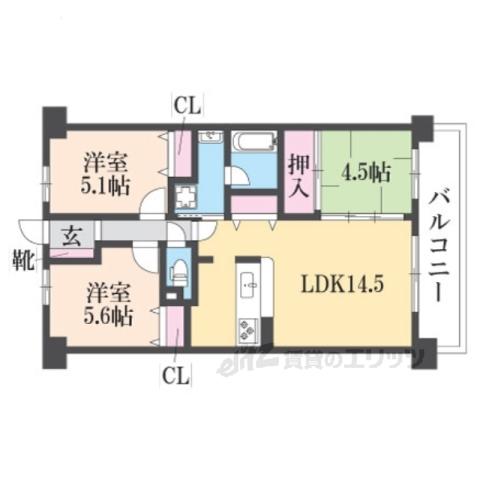 シャルマンコーポ桜井Ⅱ(3LDK/4階)の間取り写真
