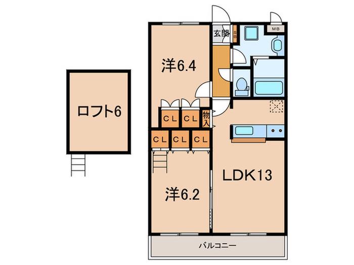 マウントック・レオ(2LDK/2階)の間取り写真