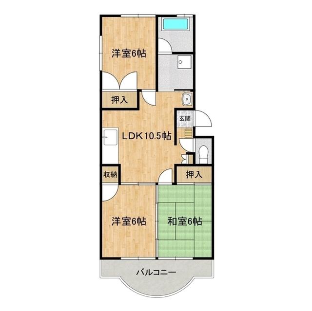 七字マンションI(3LDK/1階)の間取り写真