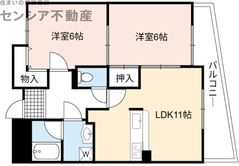 フレアコート京橋(2LDK/5階)の間取り写真