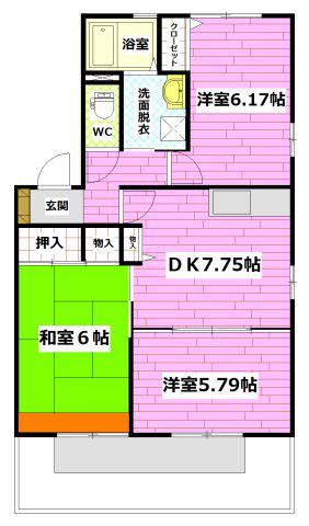 ディアスTANAKA C棟(3DK/2階)の間取り写真