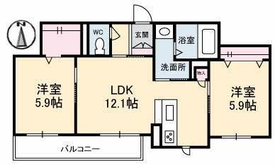 シャーメゾン多肥下町(2LDK/3階)の間取り写真