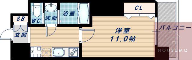 LUXE新大阪イーストII(1K/8階)の間取り写真