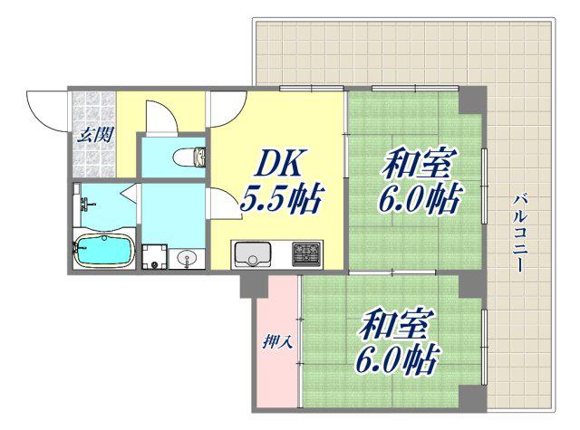 サンパレス21尼崎(2DK/5階)の間取り写真