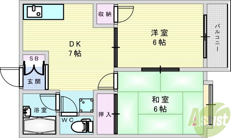 エクセルハイツⅡ(2DK/2階)の間取り写真