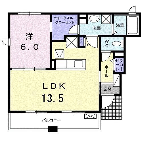 レインボー國府 D(1LDK/1階)の間取り写真
