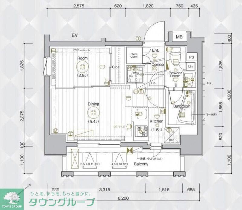 メイクスデザイン入谷アジールコート(1DK/10階)の間取り写真