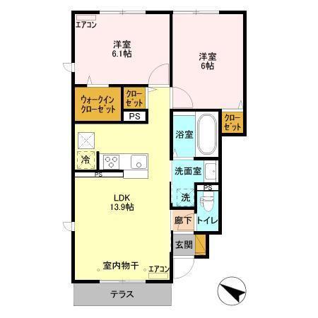 フォレヴィラージュ B(2LDK/1階)の間取り写真