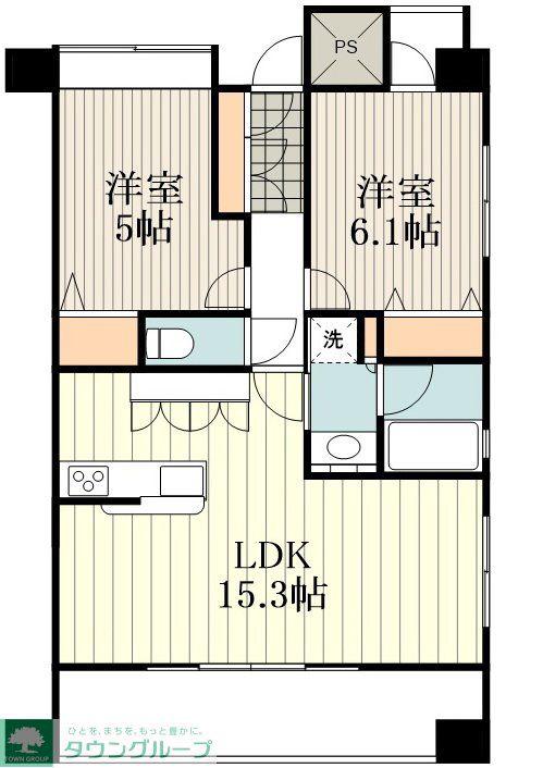 アトランティス国立(2LDK/2階)の間取り写真