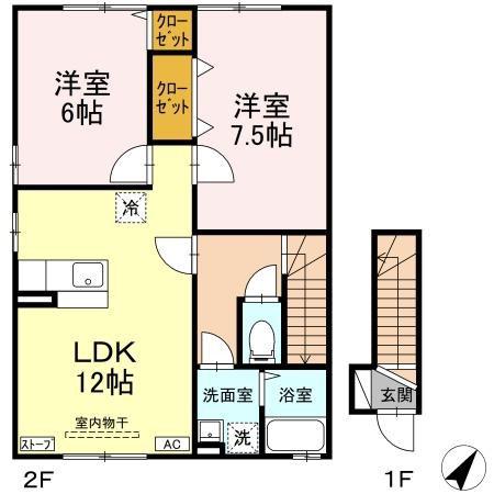 グランモア三好B(2LDK/2階)の間取り写真