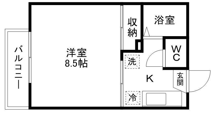 エミナ広瀬川B(1K/1階)の間取り写真