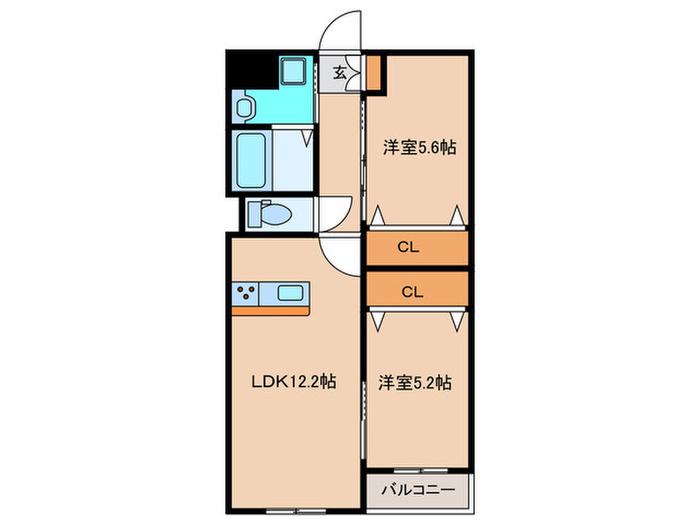 ロイズ・プレシア多々良東(2LDK/2階)の間取り写真