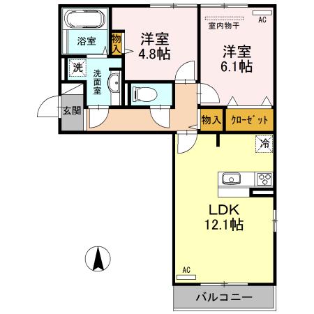 カーサコムロ(2LDK/2階)の間取り写真