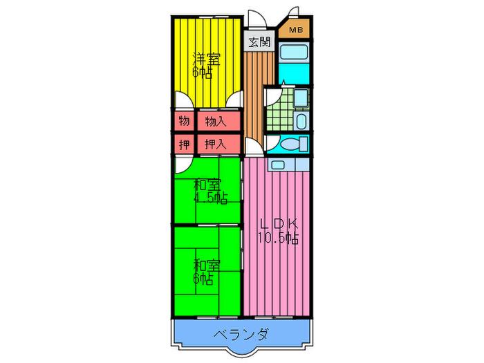 第2フラットリバーハイツ(3LDK/3階)の間取り写真