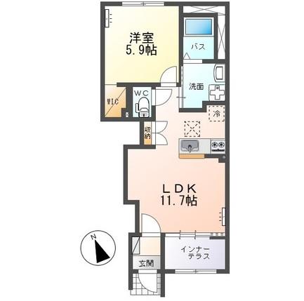 水戸市笠原町アパート A棟(1LDK/1階)の間取り写真