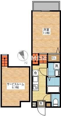 SHUTTLEアタゴ(1SK/2階)の間取り写真