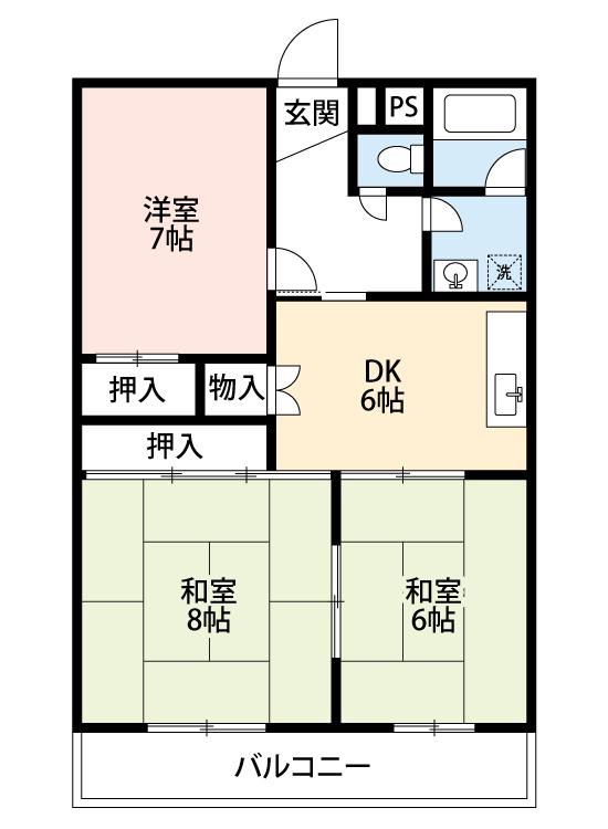 入江マンションD棟(3DK/2階)の間取り写真
