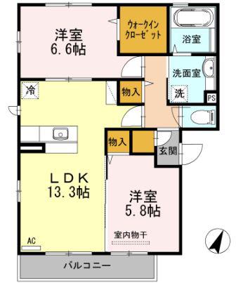 ファミール タカゼン E棟(2LDK/2階)の間取り写真
