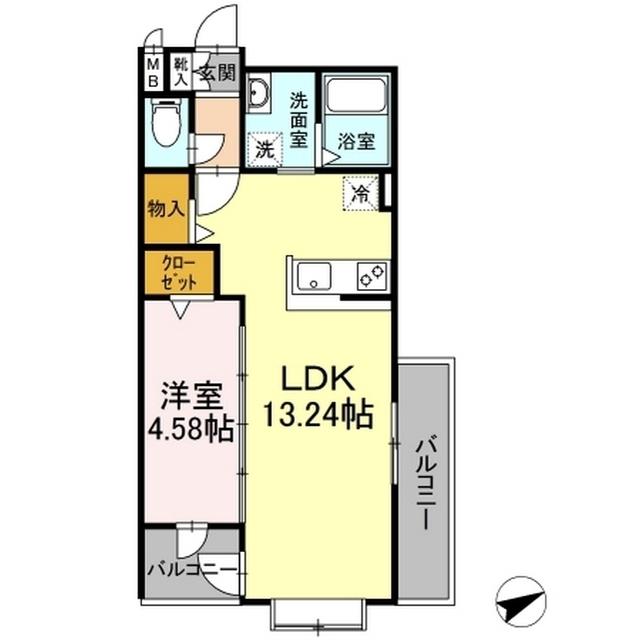 ローラス茶町(1LDK/2階)の間取り写真